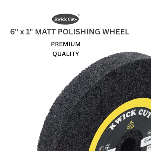 Image of Kwick Cut+ 6 inch x 1 inch (150mmX25mm) U1 Pack of 2 Premium Unitised Non-Woven Matt Polishing Wheel - 16 mm Bore, Heavy-Duty Deburring & Rust Removal, Satin & Matte Finish for Metal & Stainless Steel