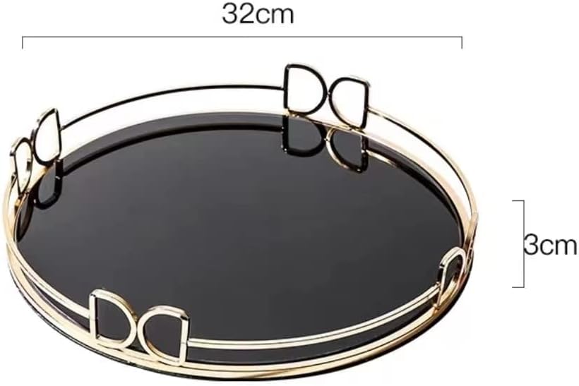 Decorative Mirrored Mirror Perfume Glass Vanity Jewelry Serving Tray for Dresser Jewelry Tray s Kitchen for Bathroom Makeup Tray (Large Size, Circular)