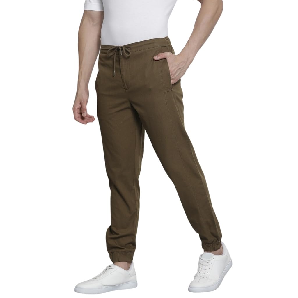 the indian garage co Men's Regular Fit Mid Rise Solid Mid-Rise Woven Joggers-picture-15