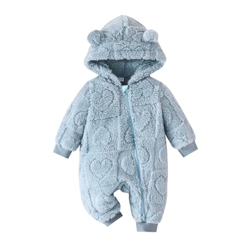 Adokioths Newborn Baby Boy Girl Winter Snowsuit Bear Hooded Fleece Jumpsuit Romper infant Warm Clothes (Blue,12-18 Months)