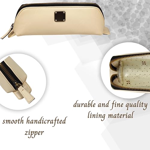Image of ZAFCO Vegan Leather Pencil Case for Girls | Pen Box Large Capacity | Multiuse Portable Pouch for Office School and College | Pencil Bag Stationery Accessory Organizer 1 Unit (Beige)