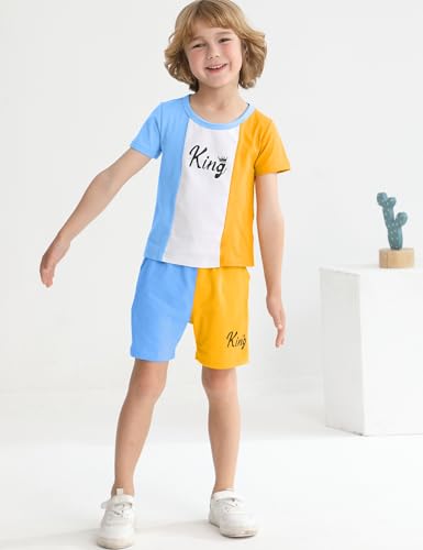 Image of mksodopy Toddler Boy Clothes Color Block Patchwork Short-Sleeved T-Shirt Color Block Shorts Boys Summer Outifts
