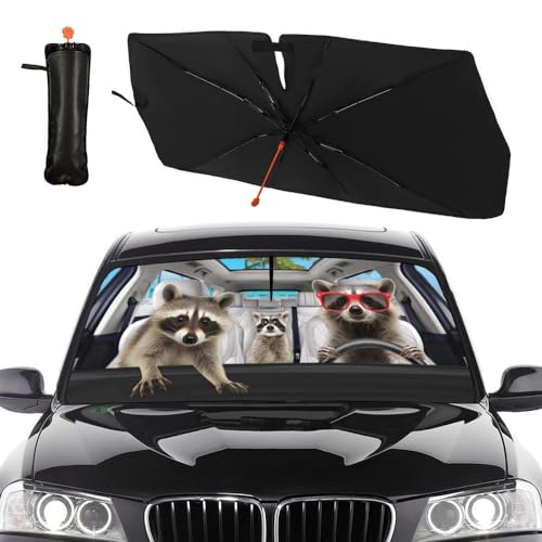 Raccoon Car Windshield Sunshade Umbrella Funny Raccoon Sun Shade Umbrella for Car Raccoon Foldable Car Window Shades Windshield Sun Shades Umbrella Cover 57 x 30 in - Thumbnail 3