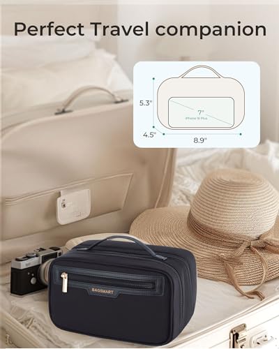 Image of BAGSMART Compact Makeup Bag, Make Up Bag with Multiple Compartments for Organizer, Durable Cosmetic Organizer for Women for Travel Accessories (Black