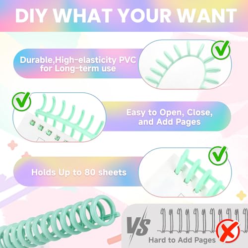 10 PCS Comb Binding Spines,30 Rings Click Plastic Spiral Binding Coils,Easy to Adding Pages for Binding Letter Size,A4,DIY Notebook for Student, 3/7inch Diameter,Multi-Color, Binds Up to 80 Sheets - Thumbnail 6