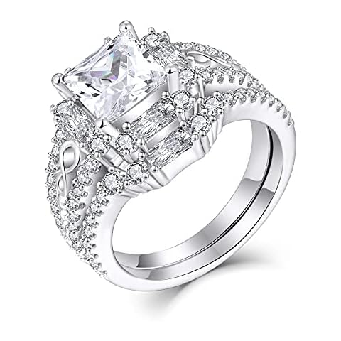 JO WISDOM Women Ring Bridal Sets,925 Sterling Silver Infinity Engagement Wedding Anniversary Promise Ring with 7mm7mm Princess Cut 5A Cubic Zirconia,Jewellery for Women,N Cover