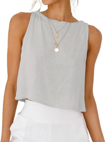 Image of IDEALSANXUN Womens Linen Crop Tank Tops 2026 Spring Summer Sleeveless Tops