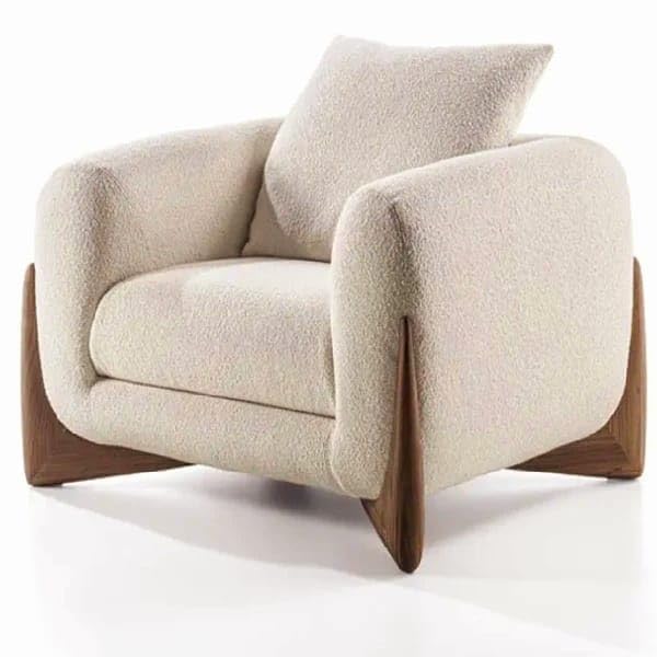Image of Modern Sofa Chesterfield Design with Stylish Wooden Legs Bouncy Teddy Fabric Off-White Finish Sofa for Living Room, Bedroom, Hallways (1 Seater)