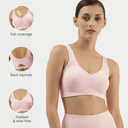 Image of Enamor Easy Slip-On and Back Keyhole Women's Cotton Everyday Beginner's Bra - Padded, Wirefree, Full Coverage - A106
