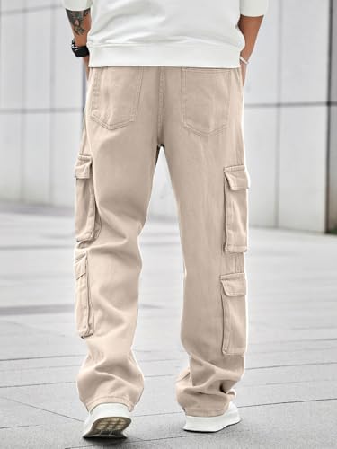 Image of Men's 8 Pocket Cargo Pants | Premium Cotton Twill Baggy Fit Trousers | Stretchable Casual Streetwear Cargos | Mid Rise