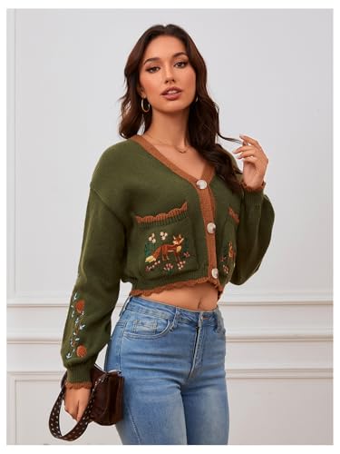 Women's 2025 Floral Embroidery Cardigan Cottage Core Boho Cardigans Vintage Western Cropped Sweaters Fall Outwear4