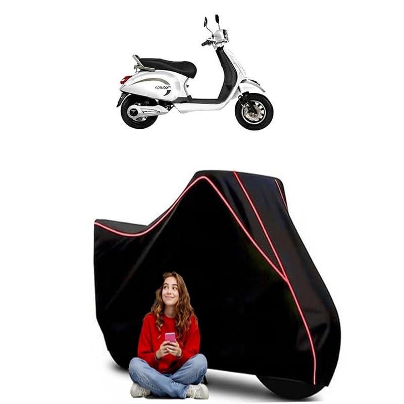 Image of EPluto 7G Pro Scooty Bike Cover Water Resistant Outdoor Use Universal Fit Scooters Motorcycles Heavy Duty UV Protection Dust Rain Scratch Resistant Elastic Bottom Black Blue Piping