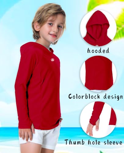 Image of AOBUTE Unisex Kids Long Sleeve Hoodie Rash Guard Boys UPF 50+ Swim Top with Thumb Hole 3-12 Years