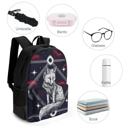 Supdreamc Polyester Daypack for Camping Travel Walking Cycling - Big Capacity Anti-Theft Multipurpose Bookbag, Galaxy Fox Art Camping Outdoor Backpack4