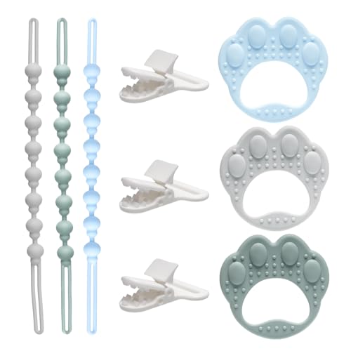 3 Pcs Chupetero, Cadena Chupete Bebe, Clips para Chupetes de Silicona, Cadenas Chupetes para Bebés Niños y Niñas, Sujeta Chupete con 2 Mordedores, Regalo para Recién Nacido