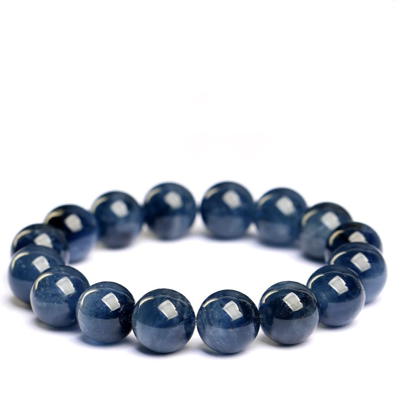 Bracciale Elastico con Perline tonde di Cristallo di Quarzo Naturale raro Realizzato a Mano con Capelli di Coniglio Blu Gemma Gemma semipreziosa Perline Rotonde Braccialetto,9mm