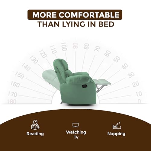 Image of Little NAP Helios Soft Suede Fabric Single Manual Standard Recliner | Padded 1 Seater Aaram Sofa | Relaxing Chair for Home Office Living Bed Room | Green