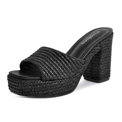 Image of Heeled Platform Sandals for Women 2025 Chunky Espadrille Wedge Summer Beach Sandals Straw Slip On Shoes