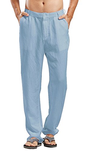 CHARTOU Man's Summer Casual Stretched Waist Loose Fit Linen Beach Pants