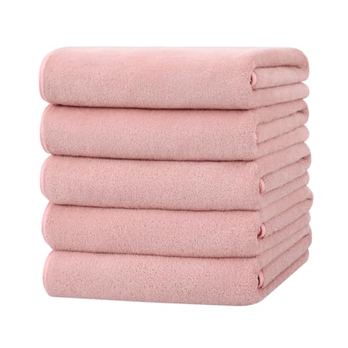 バスタオル マイクロファイバー 5枚セット タオル ホテル仕様 大判 60x120cm ふわふわ 瞬間吸水 速乾 耐久性 家庭 業務用 エステ サロン バス用品 新生活 ギフト (ピンク)