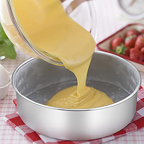 Image of TeamFar Round Cake Pan, 8'' x 3'' Stainless Steel Deep Baking Roasting Cake Pan for Birthday Party Wedding, Non-Toxic & Heavy Duty, Deep & Straight Wall, Mirror Finish & Dishwasher Safe