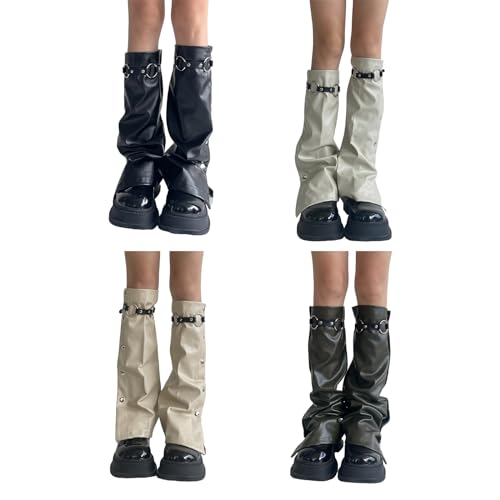 Harajuku PU Leather Leg Warmers Gothic Punk Long Socks Flared Leg Sleeve Gaiters Goth Winter Cuffs Ankle Heap Socks4