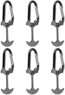 TRIWONDER Deck Pegs Fish Bone Nails Plank Stakes with Carabiner Guy Ropes Tensioners Guylline Adjuster with Spring for Camping Picnic (Black - 67mm)