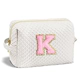 YOOLIFE Initial Makeup Bag - Birthday Gifts for Women Her Mom Friend Sister Teacher kids Teens Daughter Bridesmaid, White Initial Makeup Bag Cosmetic Bag K