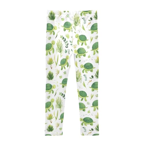 Green Turtle Girls' Leggings Toddler Doodles Seaweed Plants Kids Yoga Pants Dance Active Tights 4T2