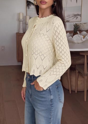 SimpleFun Crochet Cardigans for Women Trendy Cropped Fall Tops Beige S - image 3