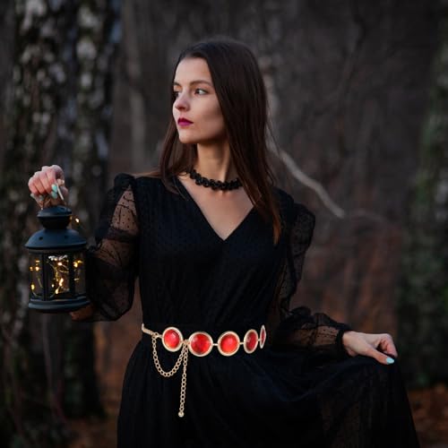 Red Gem Chain Belt Anime Cosplay Stone Waist Belt Rhinestone Costume Waist Chain with Red Gems Adjustable Link Belts for Women Halloween Cosplay Accessories4