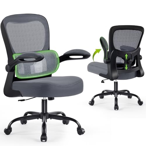 Image of AreShark Office Chair Ergonomic Desk Chairs with Adjustable Lumbar Support, High Back Breathable Mesh Chair with Wheels& Flip-up Armrests,Rolling Swivel Comfy Task Computer Chair for Home Work Gaming