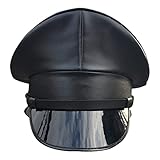 PU Leather Mili-tary Hat Performance Stage Show Night Bar Cap Captain Cap Nightclub Sec-urity Guard Cap for Adult Men Women (Color : Black, Hat Size : M)
