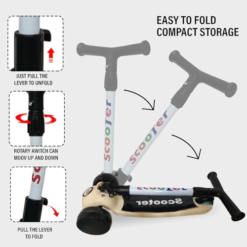 Image of NHR Smart Kick Scooter for Kids, 4 Adjustable Height Scooter, Foldable & Attractive PU Wheels with Rare Brakes for Kids Age Upto 2+ Years (NHR Scooter-009-2.0 Black)