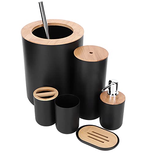 Accesorios de baño de bambú negro juego completo de 6 piezas de madera 2