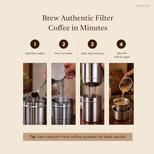 Image of Premium Stainless Steel Coffee Filter 400 ML Capacity, South Indian Drip Coffee Maker | Madras Kaapi Maker Small Size for 7-8 Cups, Reusable Filter | Authentic South Indian Brewing
