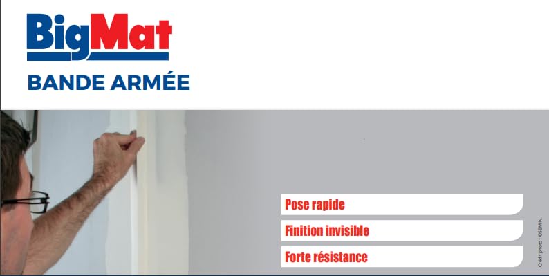 BIGMAT Bande armée 30 ML Blanc Renfort Angles Plaques de Plâtre