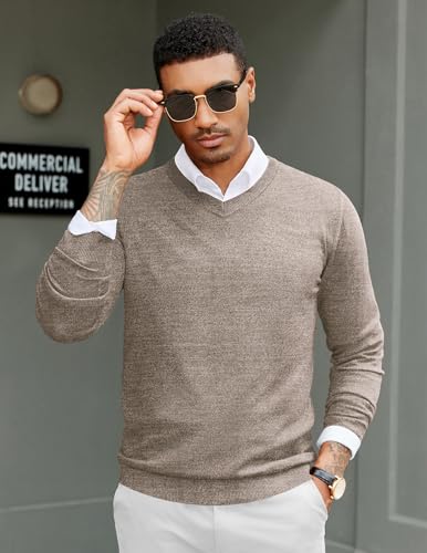 Image of COOFANDY Mens Casual V Neck Sweater Knit Slim Fit Long Sleeve Pullover Top