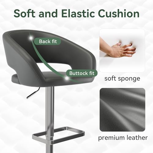 Image of PU Leather Adjustable Swivel Counter Height Bar Stool, Grey
