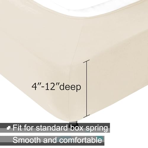 Box Spring Cover Queen Size - Jersey Knit & Stretchy Wrap Around 4 Sides Bed Skirt for Hotel & Home - Queen/Queen XL, Beige