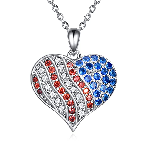 Yfn American Flag Necklace 925 Sterling Silver American Flag Heart Pendant Independence Day Jewelry Gift For Women cover