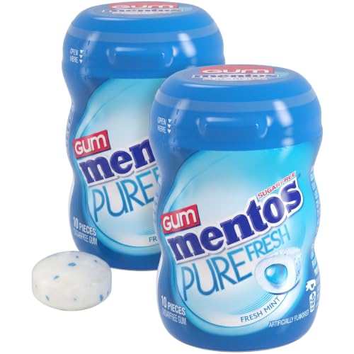 Mentos Pure Fresh Sugar‑Free Chewing Gum with Xylitol, Fresh Mint, Mini Nano Bottles, Miniature Pack Size, 10 Pieces (Pack of 20)