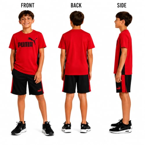Image of PUMA Boys Active Shorts Set - 2 Piece Dry Fit T-Shirt and Performance Gym Shorts - Activewear Clothing Set for Boys (4-16)