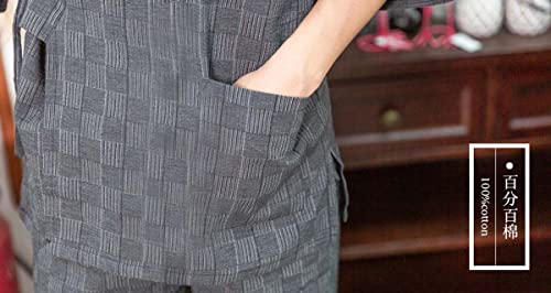 Men's Kimono Japanese Jinbei Shirt and Pant Cotton Linen Loungewear Lounge Set Spa Bathrobe, Style3