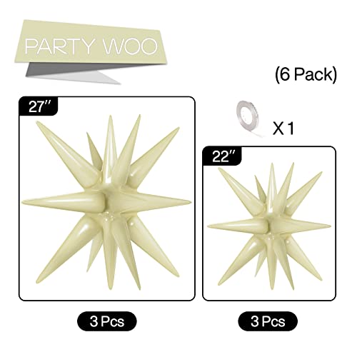 Image of PartyWoo Cream White Star Foil Balloons 6pcs Different Sizes Pack of 27 22 Inch Explosion Spike Mylar Balloons for Graduation Wedding Anniversary Birthday Bachelorette Engagement Party Decorations