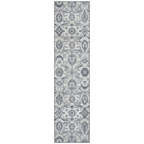 Maples Rugs Blooming Damask Floral Print Runner Rug, 2'6 x 10', Grey/Blue