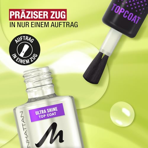 Manhattan Nail Top Coat Ultra Shine, transparenter Überlack mit Hochglanz-Finish für eine langanhaltende Maniküre, 12 ml