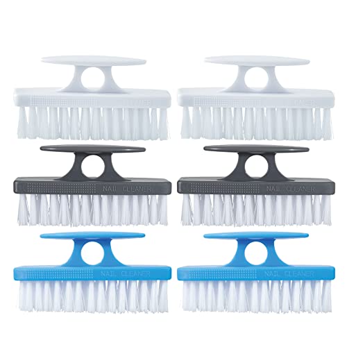 Superio Nail Brush Set (6 Pack) Cleaner With Handle, Durable Brush Scrubber To Clean Toes, Fingernails, Hand Scrubber All Surface Cleaning, Heavy Duty Scrub Brush Stiff Bristles (White- Grey- Blue) #TOP19