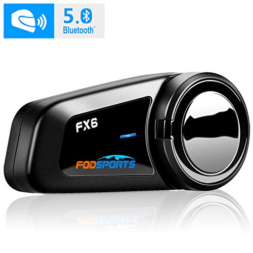 FODSPORTS FX6 Motorbike Bluetooth Intercom with Stereo Sound, Powerful 500mAh Battery Life,Motorcycle Helmet Headset Speakers Up to 6 Riders with FM radio,Noice Cancellation,Waterproof,Black(1 Pack)