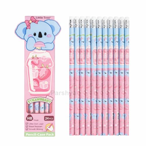 Image of KiddieWorld Cute Cartoon HB Pencils for Kids (24 PCS) with Storage Case, Dark Writing Break Resistant Lead, Triangle Grip School Pencils for Writing Drawing Homework Return Gift Set